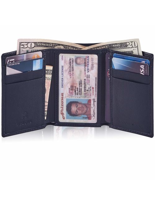 Leather Trifold wallets for men- Travel slim Minimalist wallet mens leather wallet with rfid blocking card wallet