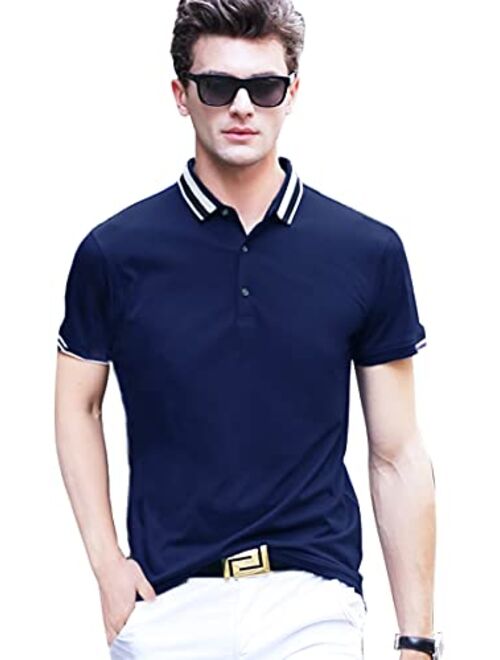 XTAPAN Men's Polo Shirt Casual Long Short Sleeve Classic Fashion Polo Cotton T Golf Sport Shirt