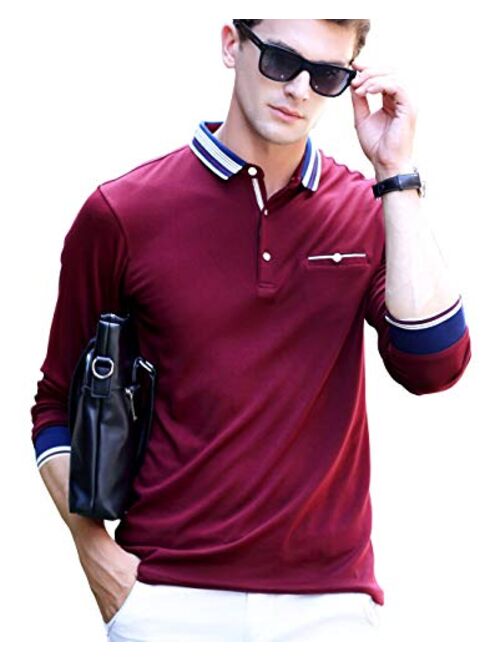 XTAPAN Men's Polo Shirt Casual Long Short Sleeve Classic Fashion Polo Cotton T Golf Sport Shirt