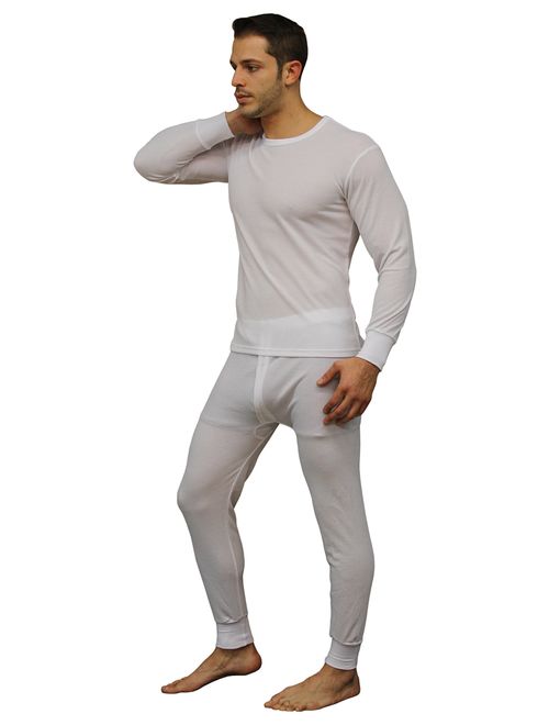 Buy Men's Soft 100% Cotton Thermal Underwear Long Johns Sets - Waffle -  Fleece Lined (Large, White) online