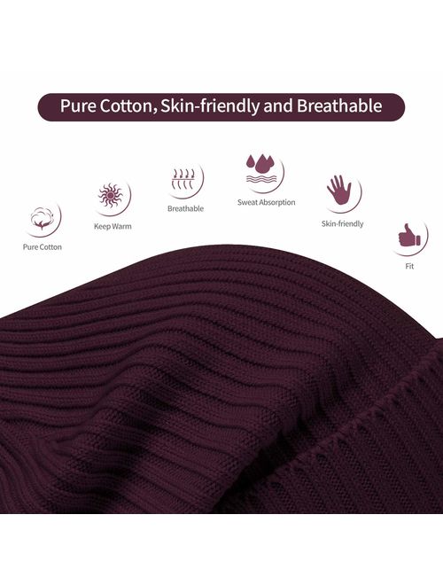 ZOWYA Cotton Fine Ribbon Knit Fishman Beanie and Cuff Beanie 2 in 1 Knit Beanie for Men & Women Unisex