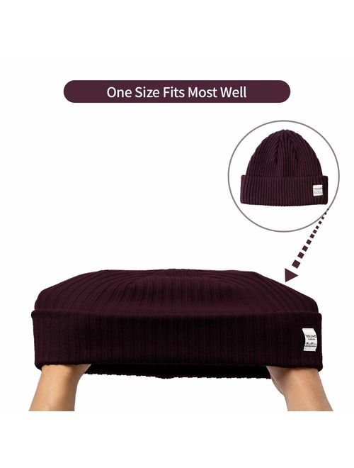 ZOWYA Cotton Fine Ribbon Knit Fishman Beanie and Cuff Beanie 2 in 1 Knit Beanie for Men & Women Unisex