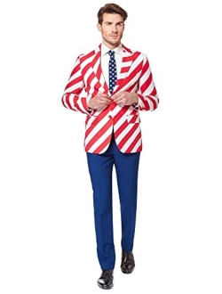 Mens Stars and Stripes Party Costume Suit, Red, 36,38,40,42,44,46,48