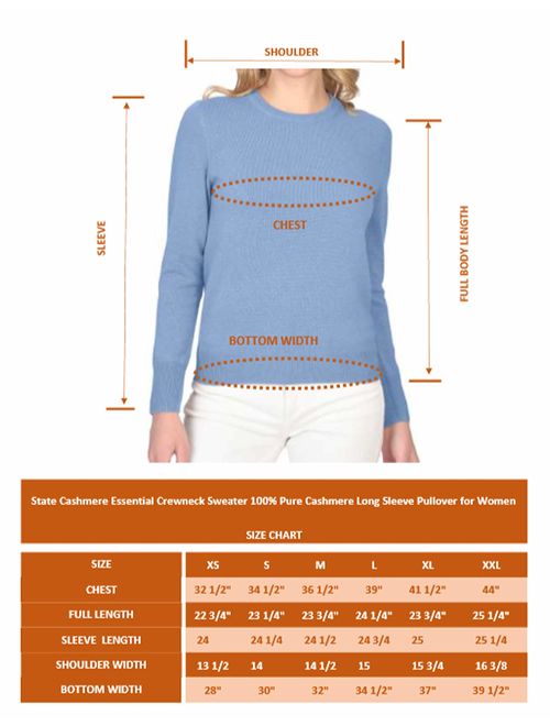 State Cashmere Essential Crewneck Sweater 100% Pure Cashmere Long Sleeve Pullover for Women