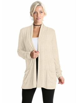 Simlu Long Sleeve Lightweight Cardigan Sweater for Women with Pockets Reg. and Plus Size- Made in USA