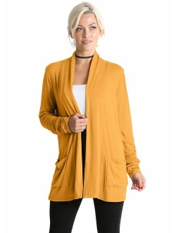 Simlu Long Sleeve Lightweight Cardigan Sweater for Women with Pockets Reg. and Plus Size- Made in USA