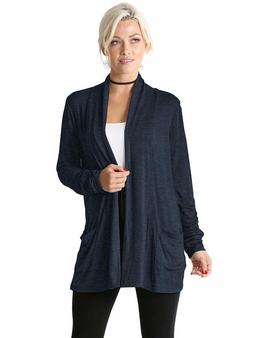 Simlu Long Sleeve Lightweight Cardigan Sweater for Women with Pockets Reg. and Plus Size- Made in USA