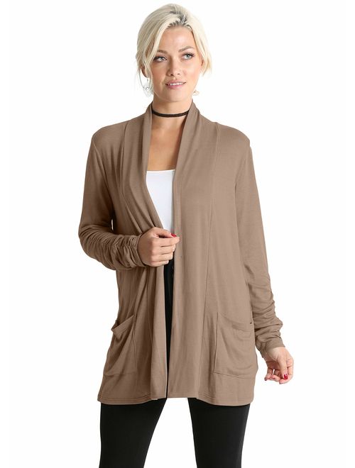 Simlu Long Sleeve Lightweight Cardigan Sweater for Women with Pockets Reg. and Plus Size- Made in USA