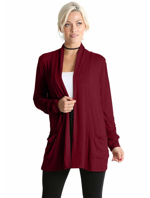 Simlu Long Sleeve Lightweight Cardigan Sweater for Women with Pockets Reg. and Plus Size- Made in USA