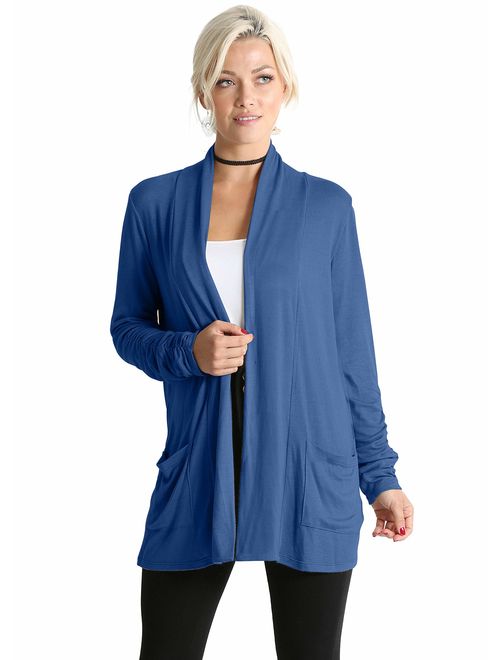 Simlu Long Sleeve Lightweight Cardigan Sweater for Women with Pockets Reg. and Plus Size- Made in USA