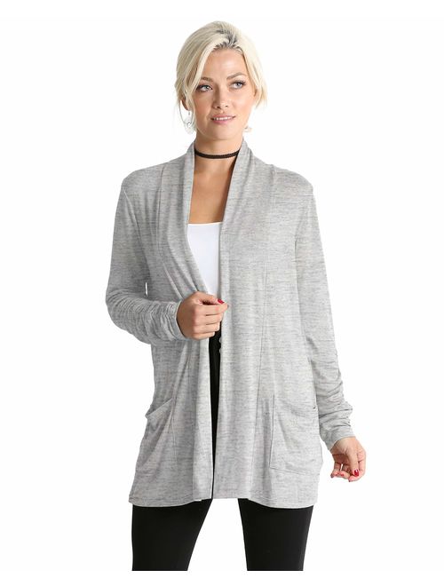 Simlu Long Sleeve Lightweight Cardigan Sweater for Women with Pockets Reg. and Plus Size- Made in USA