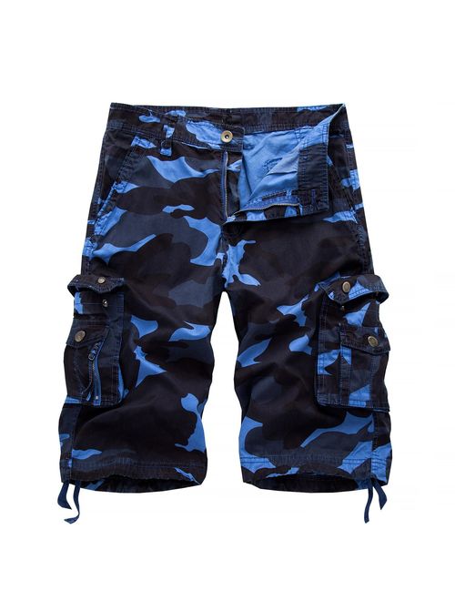 KEYBUR Relaxed Fit Outdoor Comouflage Camo Cargo Shorts for Men