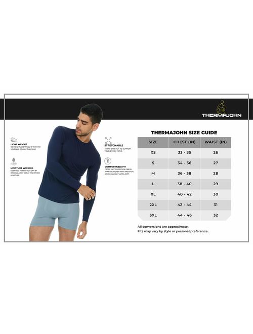 Thermajohn Mens Ultra Soft Thermal Shirt - Compression Baselayer Crew Neck Top - Fleece Lined Long Sleeve Underwear T Shirt