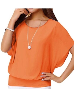 VIISHOW Women's Loose Casual Short Sleeve Chiffon Top T-Shirt Blouse