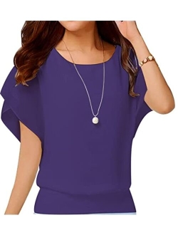 VIISHOW Women's Loose Casual Short Sleeve Chiffon Top T-Shirt Blouse