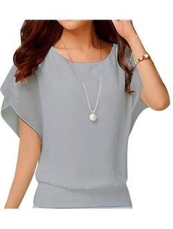 VIISHOW Women's Loose Casual Short Sleeve Chiffon Top T-Shirt Blouse