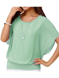 VIISHOW Women's Loose Casual Short Sleeve Chiffon Top T-Shirt Blouse