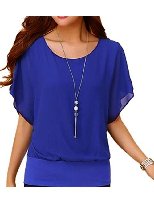 VIISHOW Women's Loose Casual Short Sleeve Chiffon Top T-Shirt Blouse