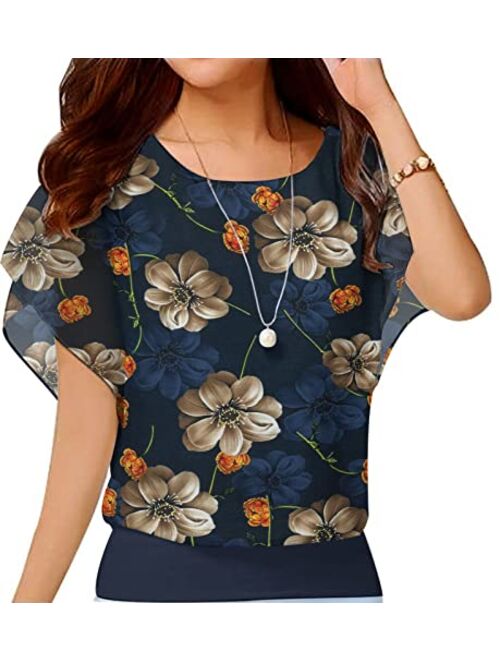 VIISHOW Women's Loose Casual Short Sleeve Chiffon Top T-Shirt Blouse