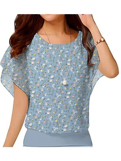 VIISHOW Women's Loose Casual Short Sleeve Chiffon Top T-Shirt Blouse