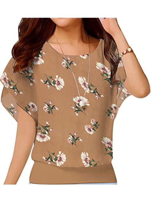 VIISHOW Women's Loose Casual Short Sleeve Chiffon Top T-Shirt Blouse