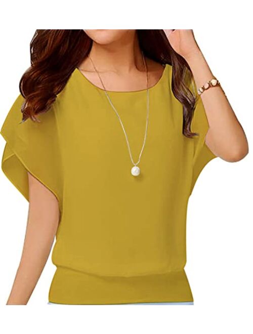 VIISHOW Women's Loose Casual Short Sleeve Chiffon Top T-Shirt Blouse