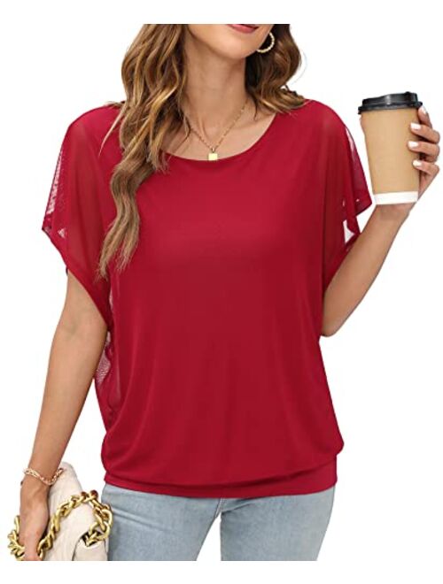 VIISHOW Women's Loose Casual Short Sleeve Chiffon Top T-Shirt Blouse