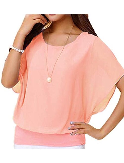 VIISHOW Women's Loose Casual Short Sleeve Chiffon Top T-Shirt Blouse