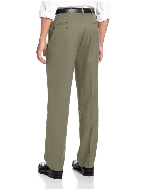 Haggar Men's Solid Gabardine Hidden Expandable Straight-Fit Plain-Front Pant