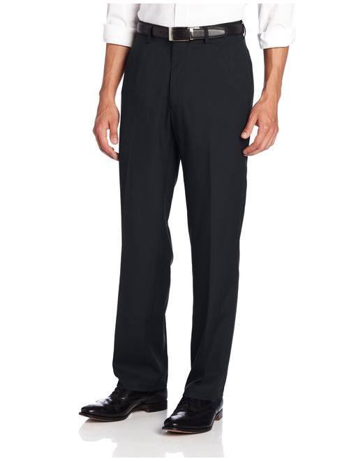 Haggar Men's Solid Gabardine Hidden Expandable Straight-Fit Plain-Front Pant