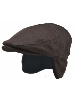 Folie Co. 100% Wool Herringbone Winter Ivy Cabbie Hat w/Fleece Earflaps - Driving Hat