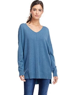 A+D Women's Oversized Extra Soft V-Neck Pullover Sweater Long Sleeved Sweater Top with Hi-Low