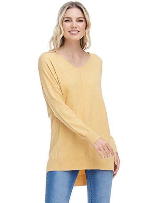 A+D Women's Oversized Extra Soft V-Neck Pullover Sweater Long Sleeved Sweater Top with Hi-Low