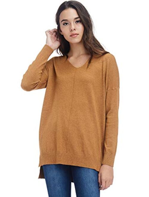 A+D Women's Oversized Extra Soft V-Neck Pullover Sweater Long Sleeved Sweater Top with Hi-Low