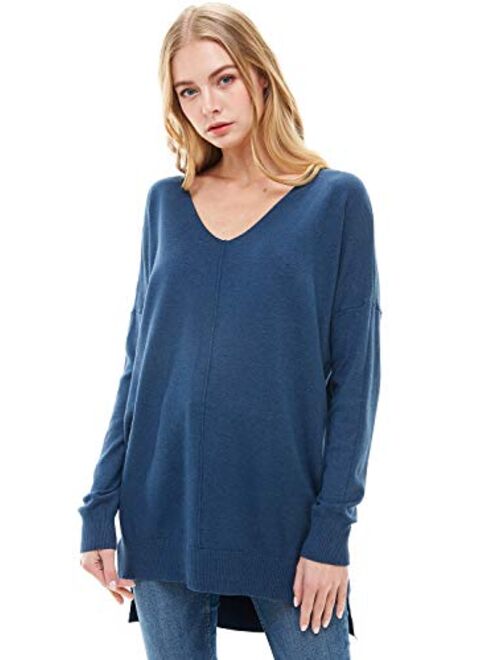 A+D Women's Oversized Extra Soft V-Neck Pullover Sweater Long Sleeved Sweater Top with Hi-Low