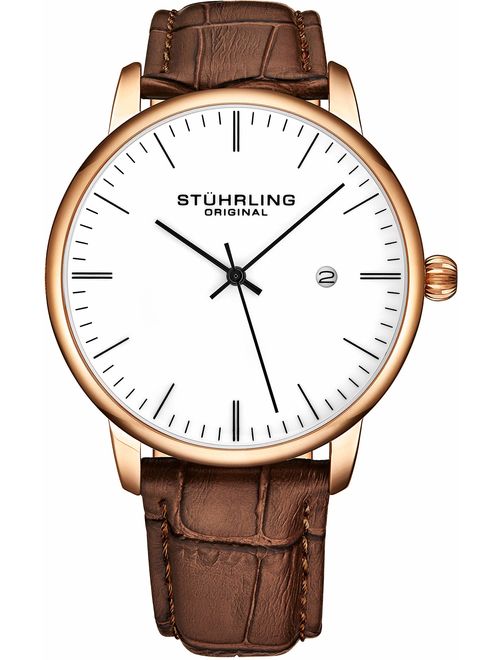 Stuhrling Original Mens Watch Calfskin Leather Strap - Dress + Casual Design - Analog Watch Dial with Date, 3997Z Watches for Men Collection