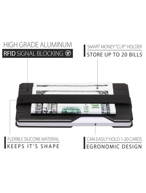 ROCO MINIMALIST Aluminum Slim Wallet RFID BLOCKING Money Clip - Futuristic Design