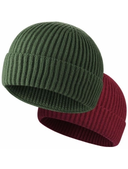 ROYBENS Swag Wool Knit Cuff Short Fisherman Beanie for Men Women, Winter Warm Hats