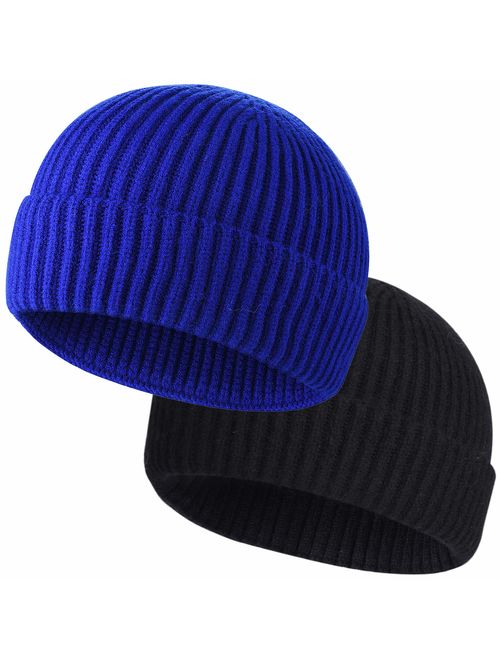 ROYBENS Swag Wool Knit Cuff Short Fisherman Beanie for Men Women, Winter Warm Hats