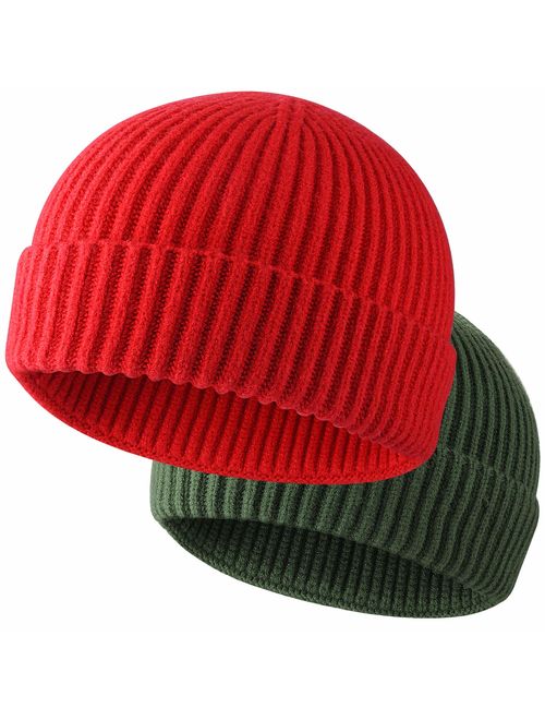 ROYBENS Swag Wool Knit Cuff Short Fisherman Beanie for Men Women, Winter Warm Hats