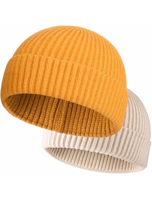 ROYBENS Swag Wool Knit Cuff Short Fisherman Beanie for Men Women, Winter Warm Hats