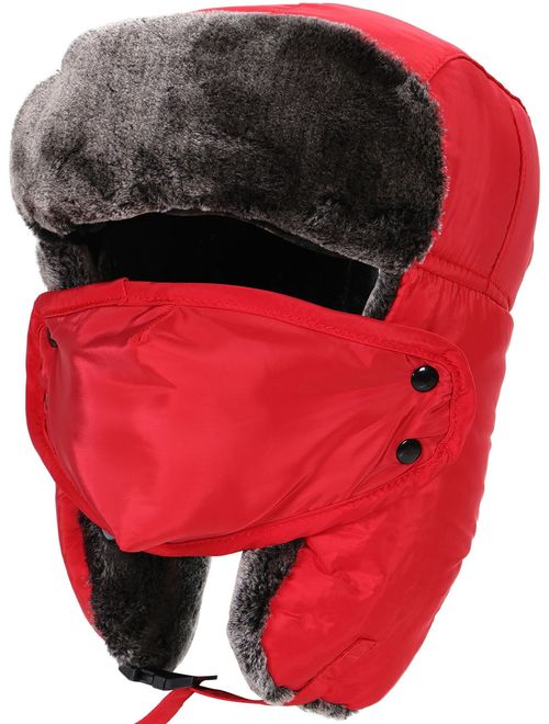 Verabella Winter Faux Fur Outdoor Trapper Cap Ushanka Russian Hats with Windproof Facemask