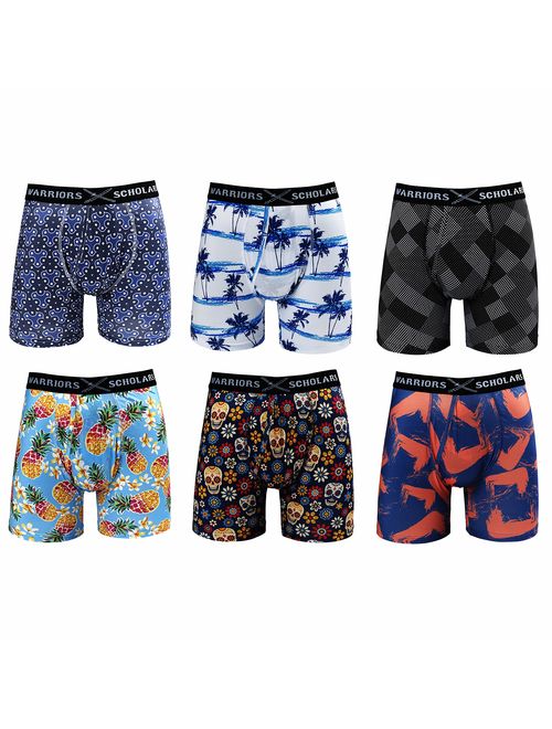 Warriors & Scholars | Mens Boxer Briefs 6 Set Multi Pack | Men's No Ride Up Underwear Boxers for Men, Youth