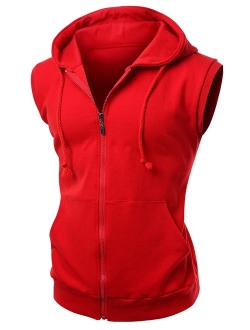 Xpril Men's Basic Solid Cotton Based Zipper Vest Hoodie