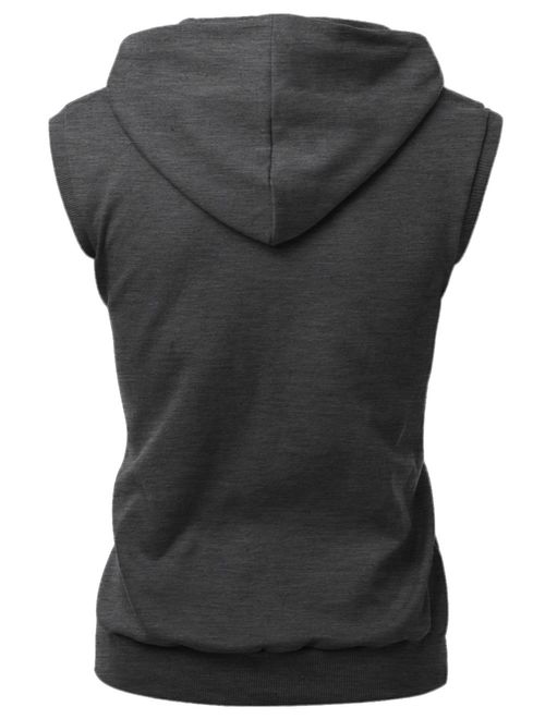 Xpril Men's Basic Solid Cotton Based Zipper Vest Hoodie