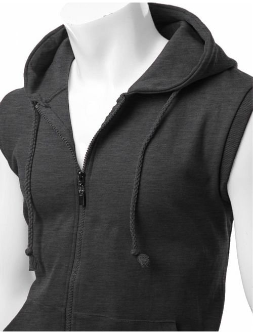 Xpril Men's Basic Solid Cotton Based Zipper Vest Hoodie