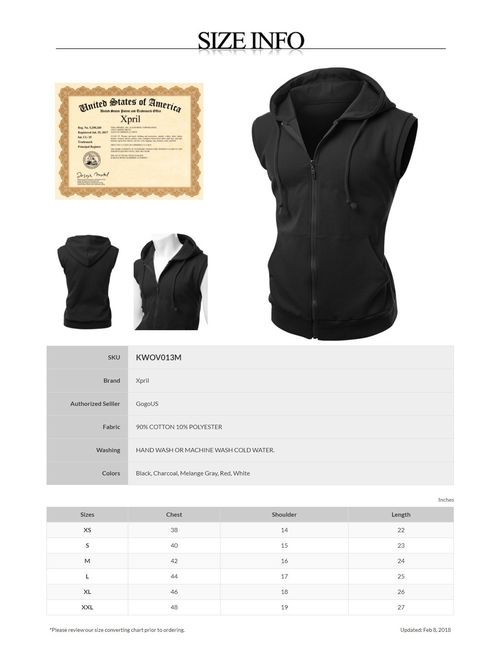 Xpril Men's Basic Solid Cotton Based Zipper Vest Hoodie