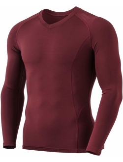 TSLA Men's Thermal Wintergear Compression Baselayer Vneck Long Sleeve Shirt