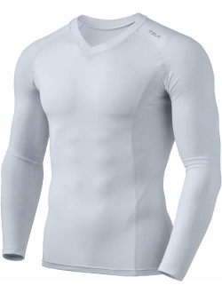 TSLA Men's Thermal Wintergear Compression Baselayer Vneck Long Sleeve Shirt