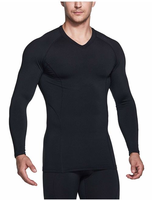 TSLA Men's Thermal Wintergear Compression Baselayer Vneck Long Sleeve Shirt